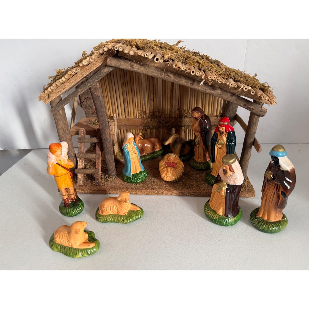 Complete Vintage Sears Nativity Set 11 Piece Stable Christmas 97169 Original Box